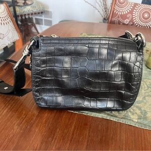 All Saints Black Croc-Embossed Crossbody Bag